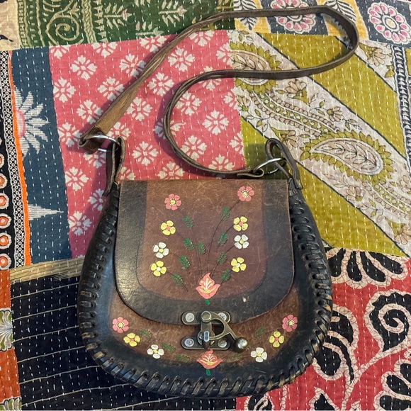 Vintage Plant Dyed Floral Spliced Large Crossbody Bag main image 1